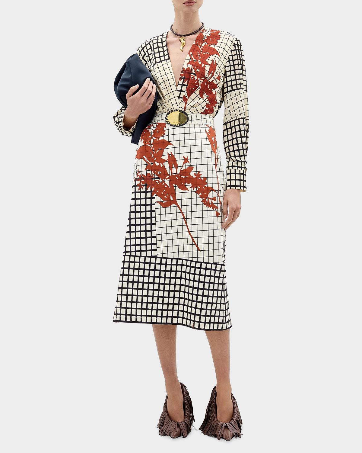Silvia Tcherassi Kadira Printed Silk-Blend Belted Midi-Dress