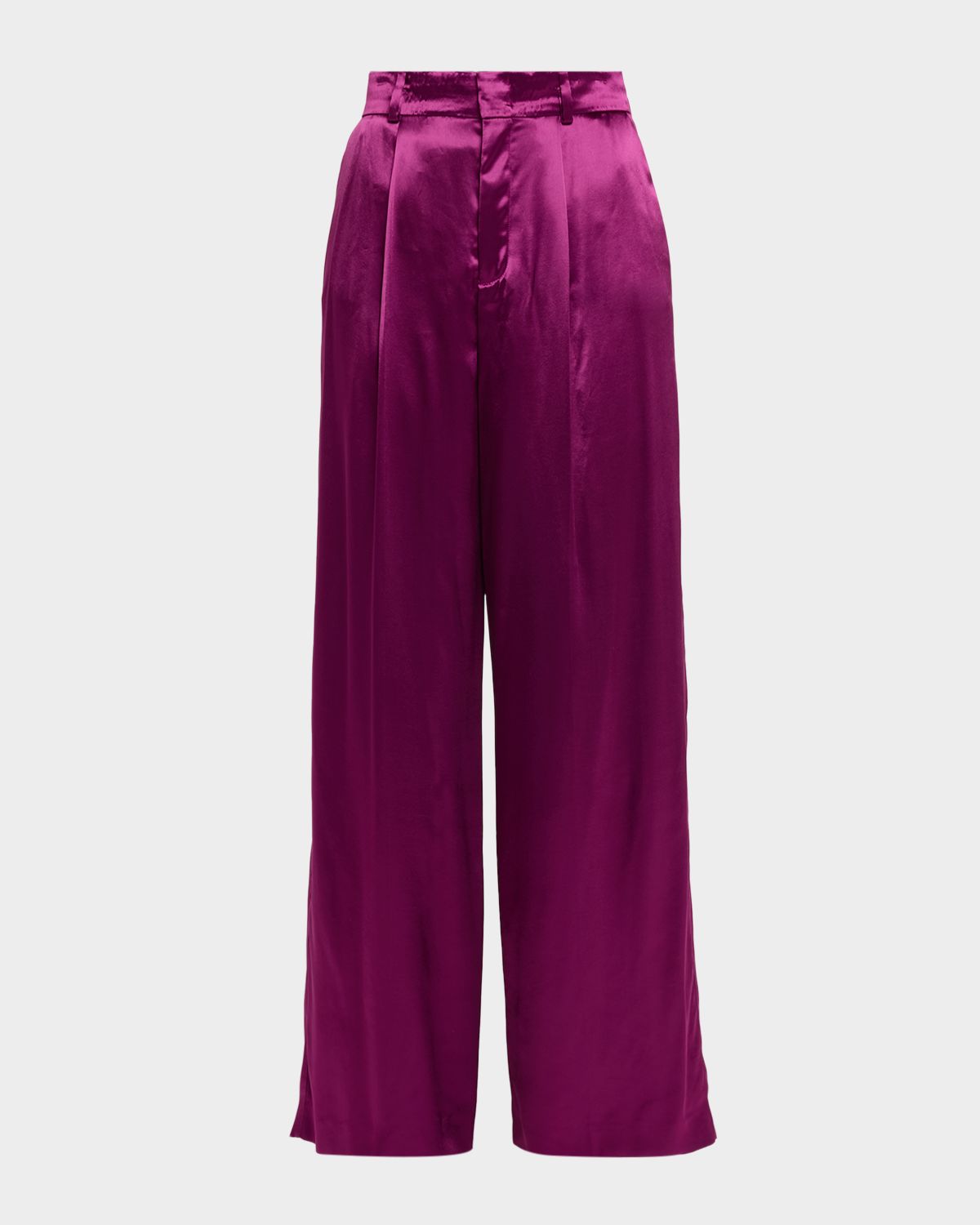 Alberta Ferretti Pleated Satin Straight-Leg Trousers