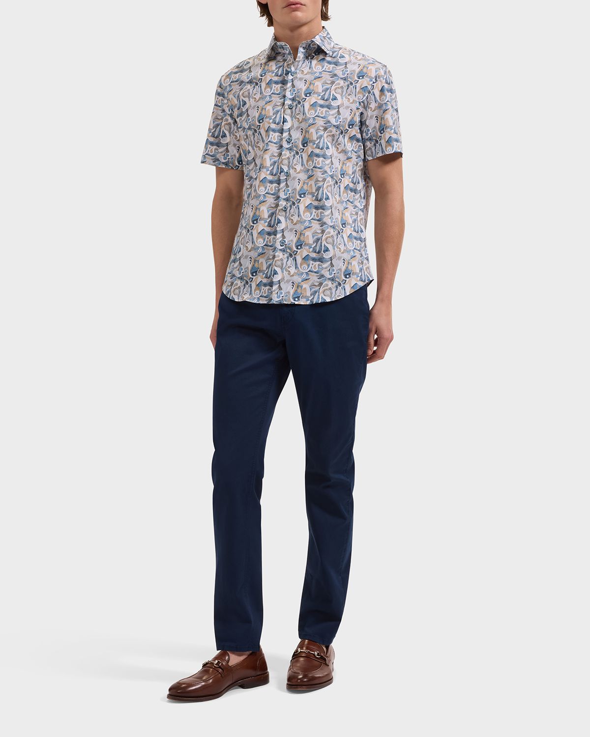 Bugatchi Men 's Orson Abstract Paisley-Print Comfort Stretch Short-Sleeve Shirt