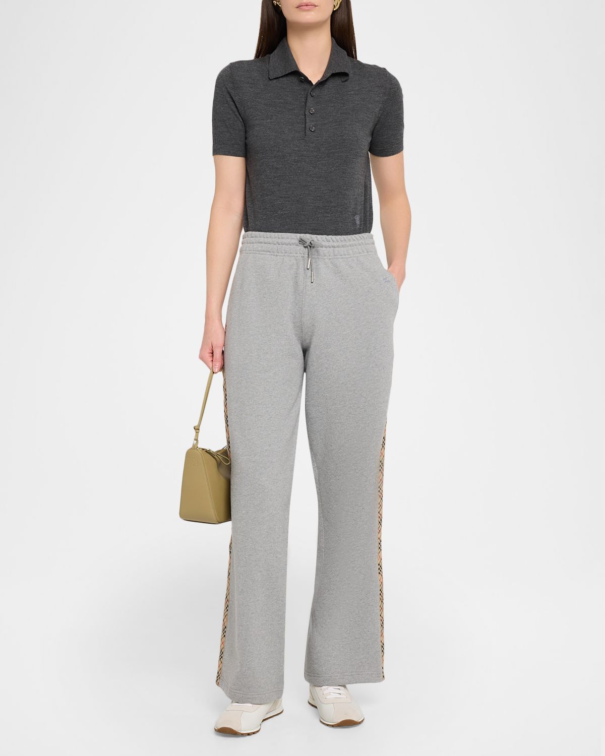 Burberry Jodie Check Side-Stripe Straight-Leg Track Pants