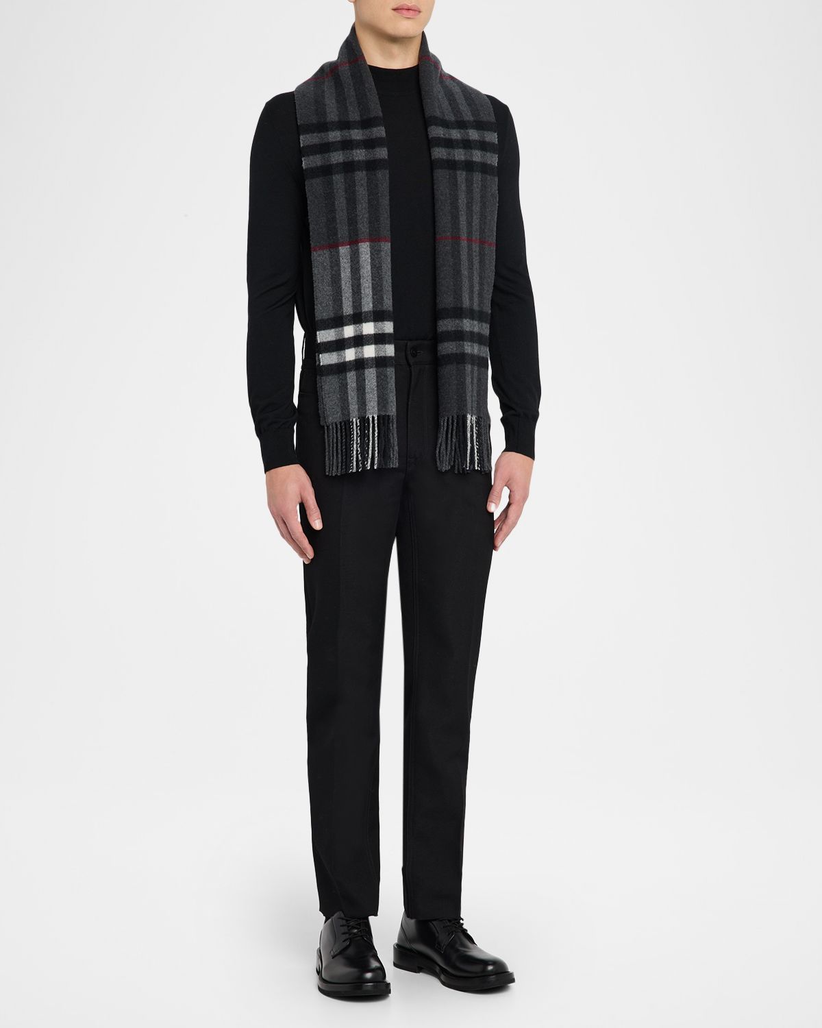 Burberry Men 's Contrast Check Double-Faced Cashmere Scarf | Thumbnail 4 Burberry Men 's Contrast Check Double-Faced Cashmere Scarf | Thumbnail 4