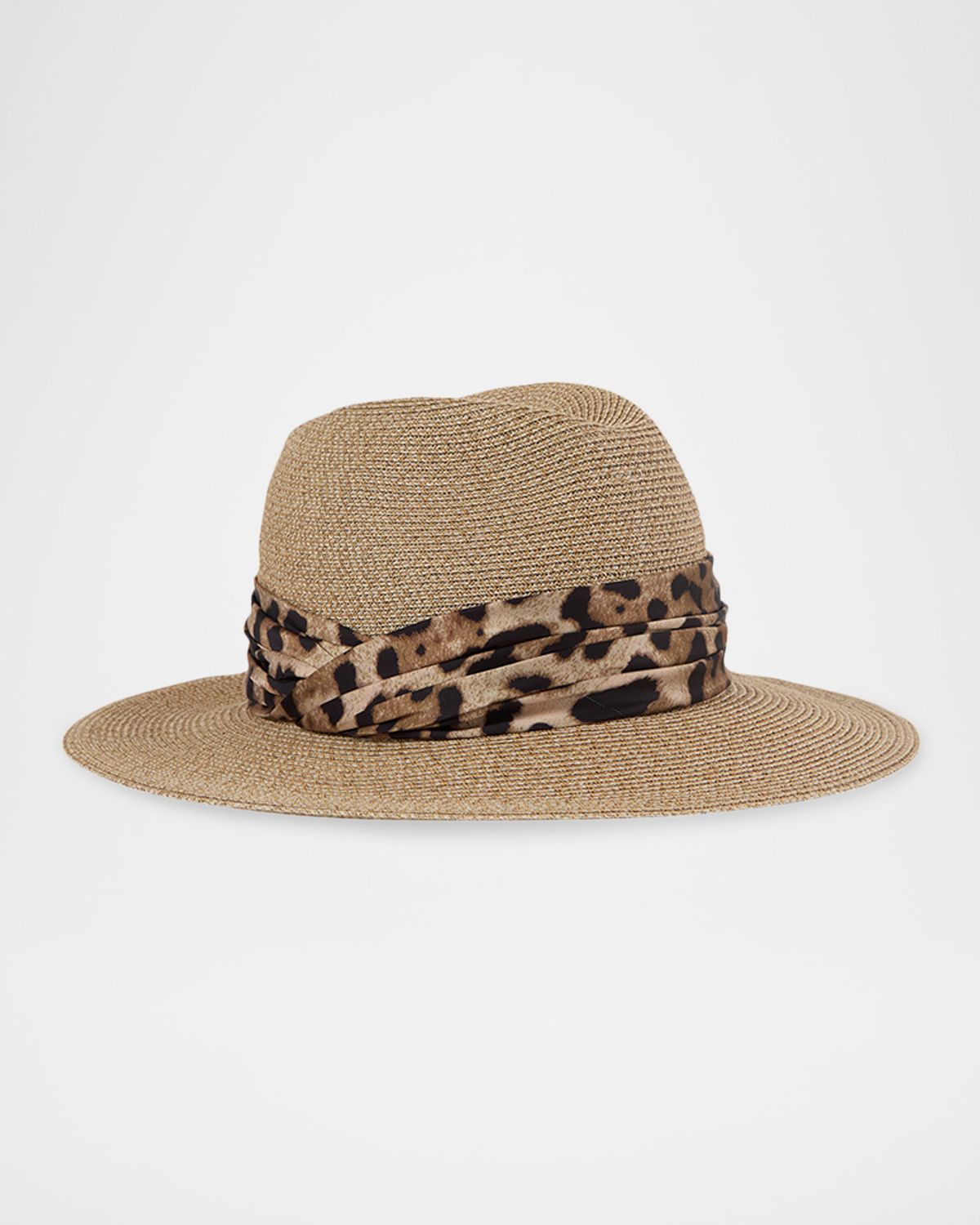 Eugenia Kim Courtney Animal-Print Sash Woven Packable Fedora