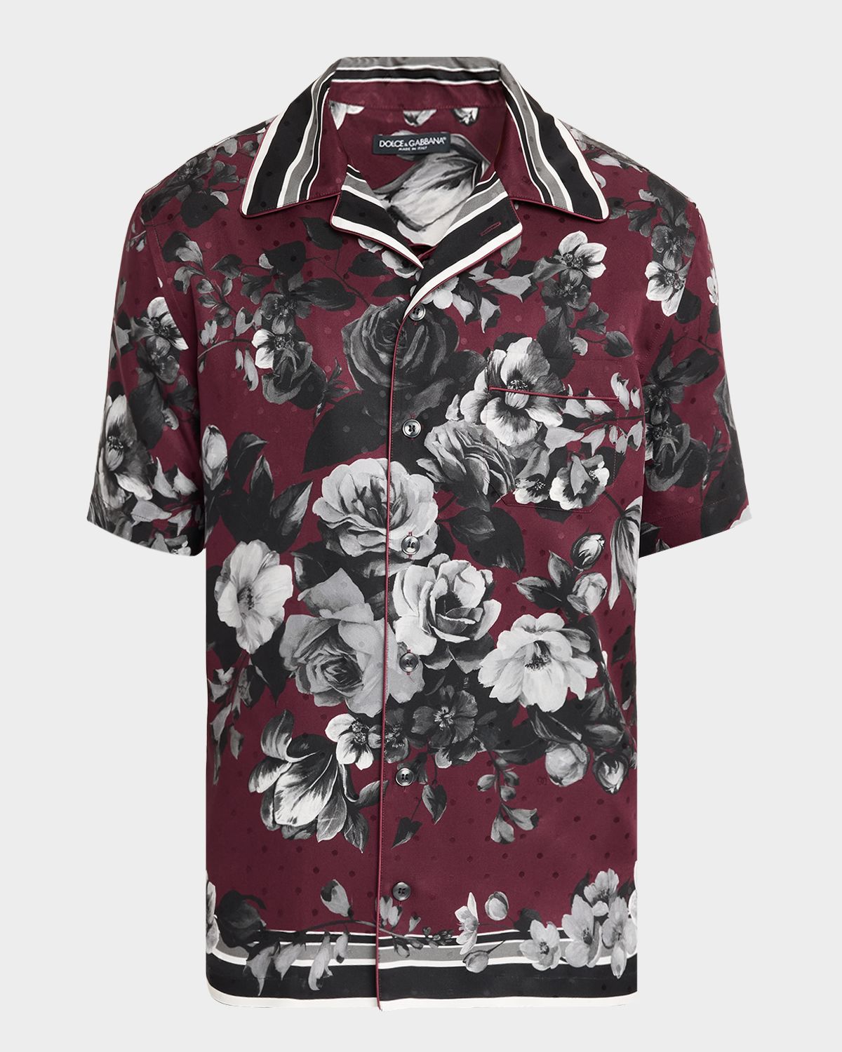 Dolce & Gabbana Men 's Silk Twill Floral Polka Dot Short-Sleeve Shirt