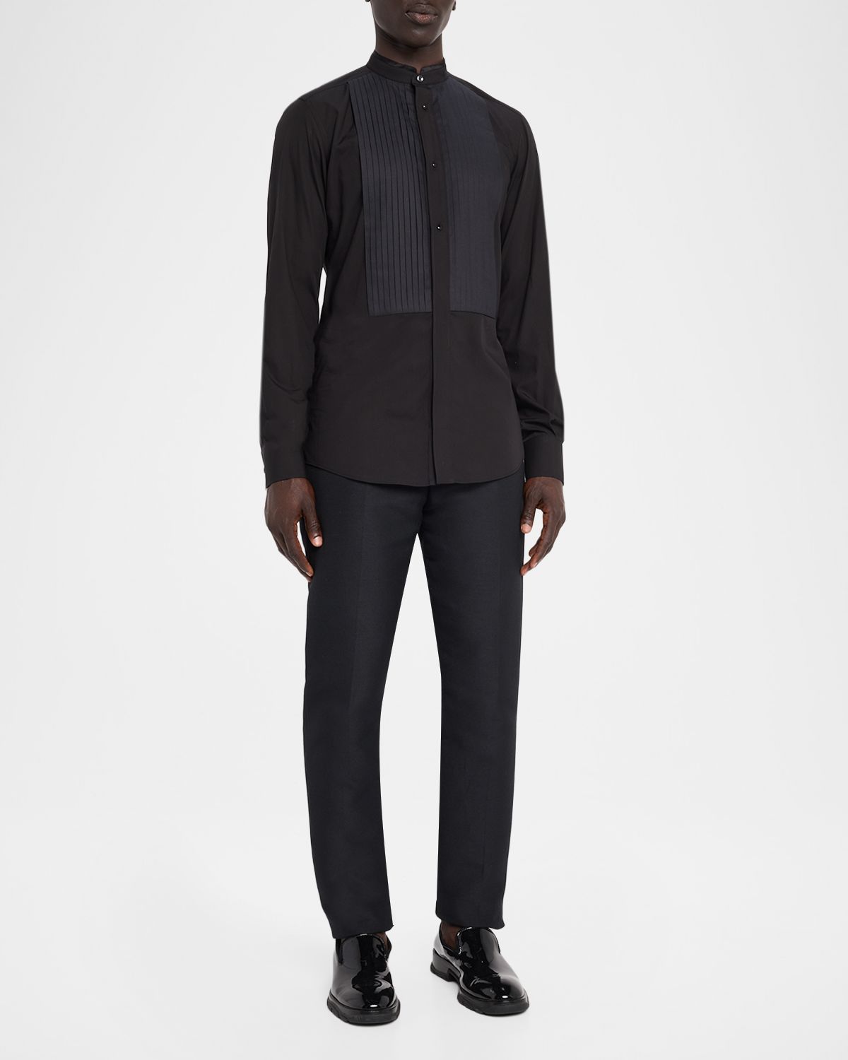 Dolce & Gabbana Men 's Cotton Pleated Plastron Band Collar Dress Shirt