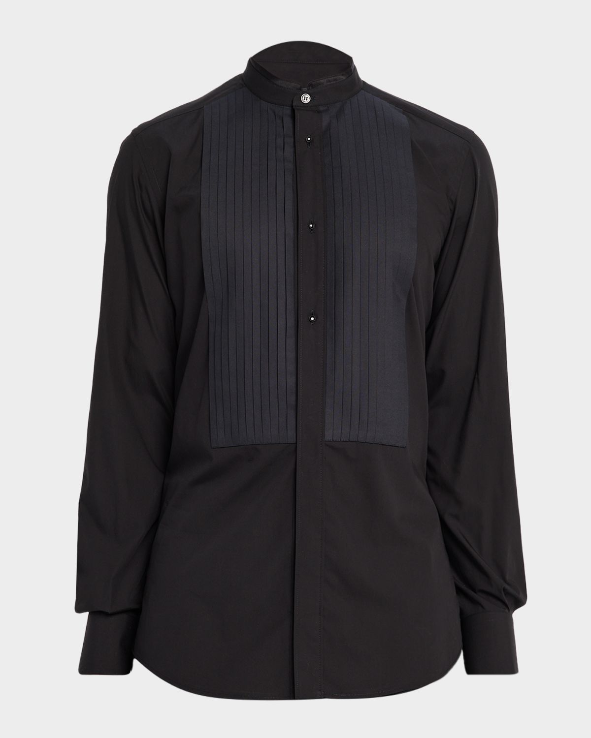Dolce & Gabbana Men 's Cotton Pleated Plastron Band Collar Dress Shirt