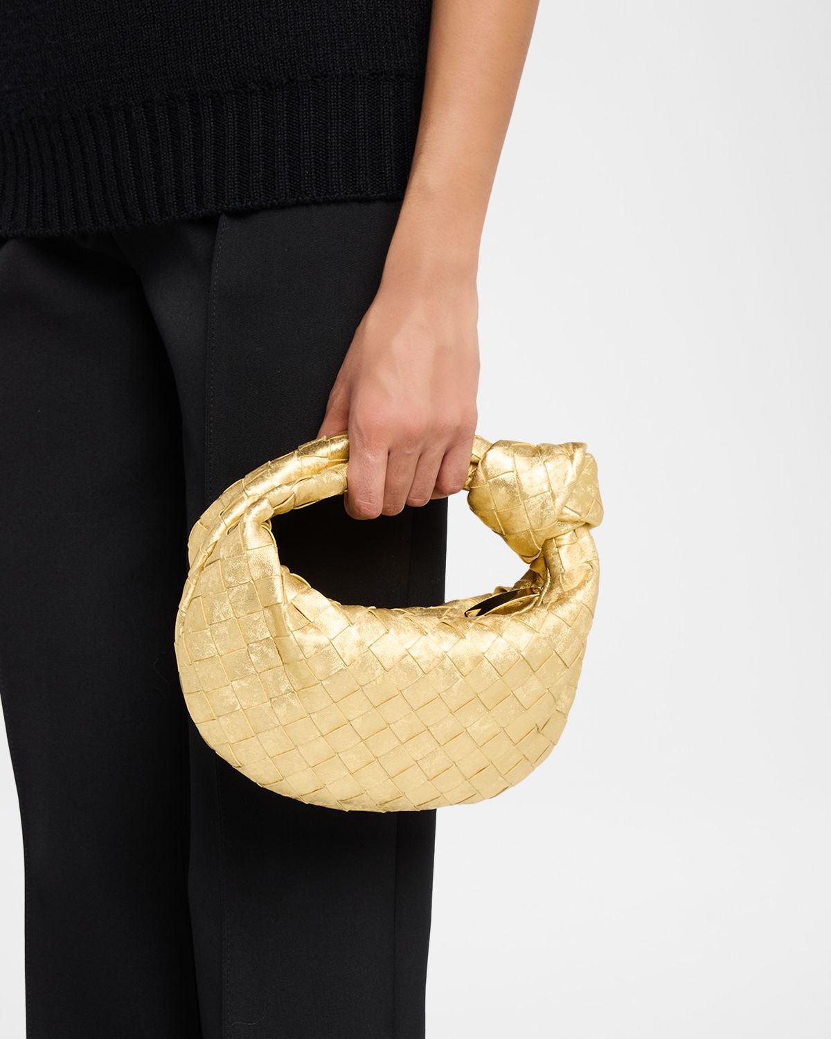 Bottega Veneta Jodie Mini Laminated Leather Top-Handle Bag