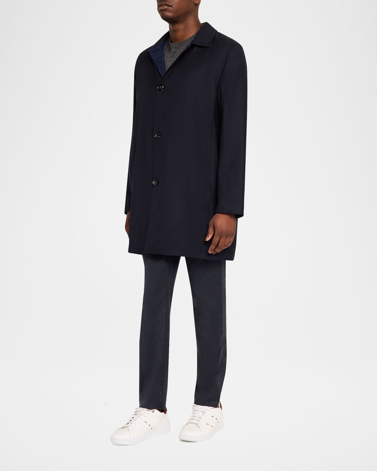 Kiton Men 's Wool and Silk Birdseye Reversible Raincoat