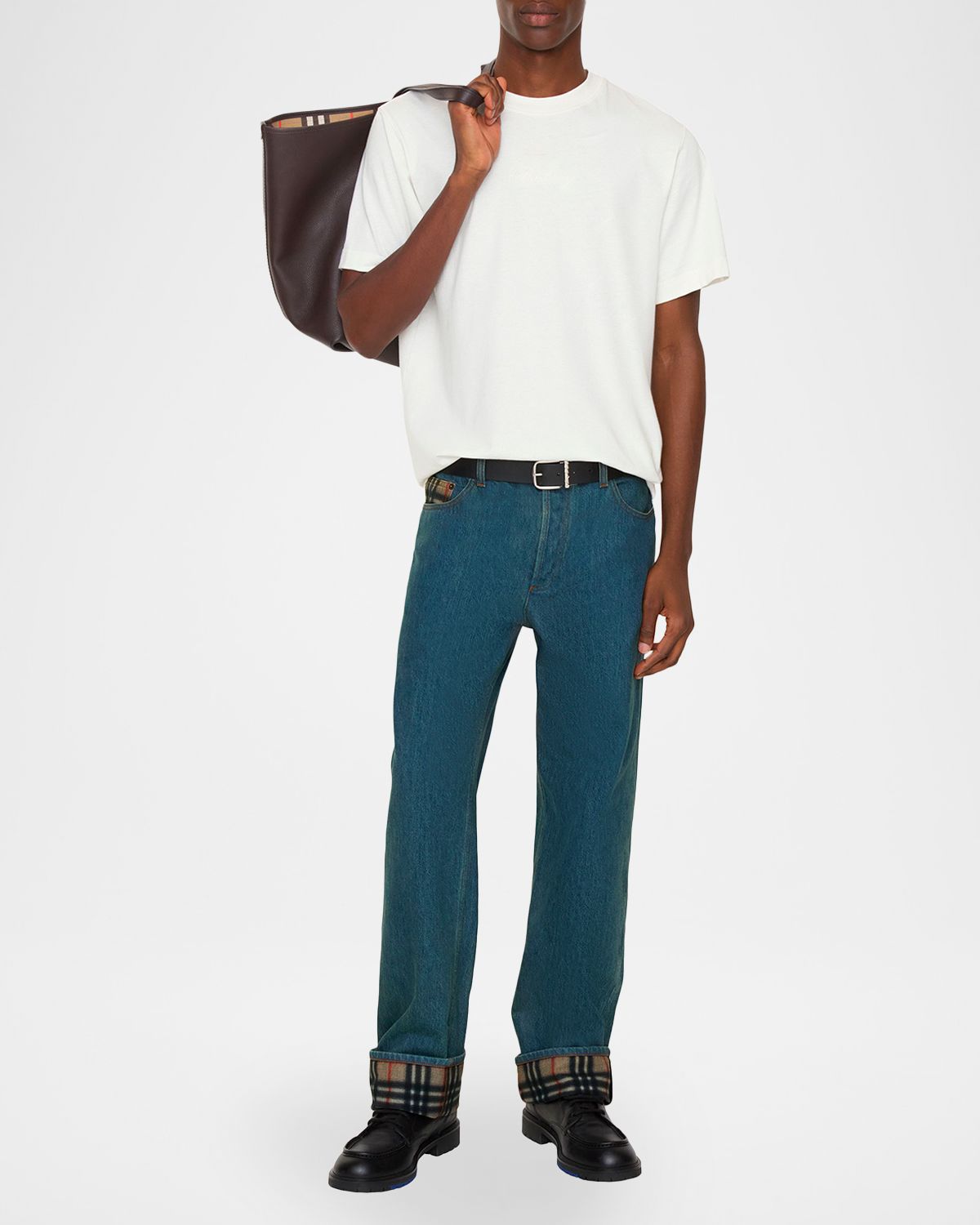 Burberry Men 's Straight-Leg Check Turn-Up Jeans