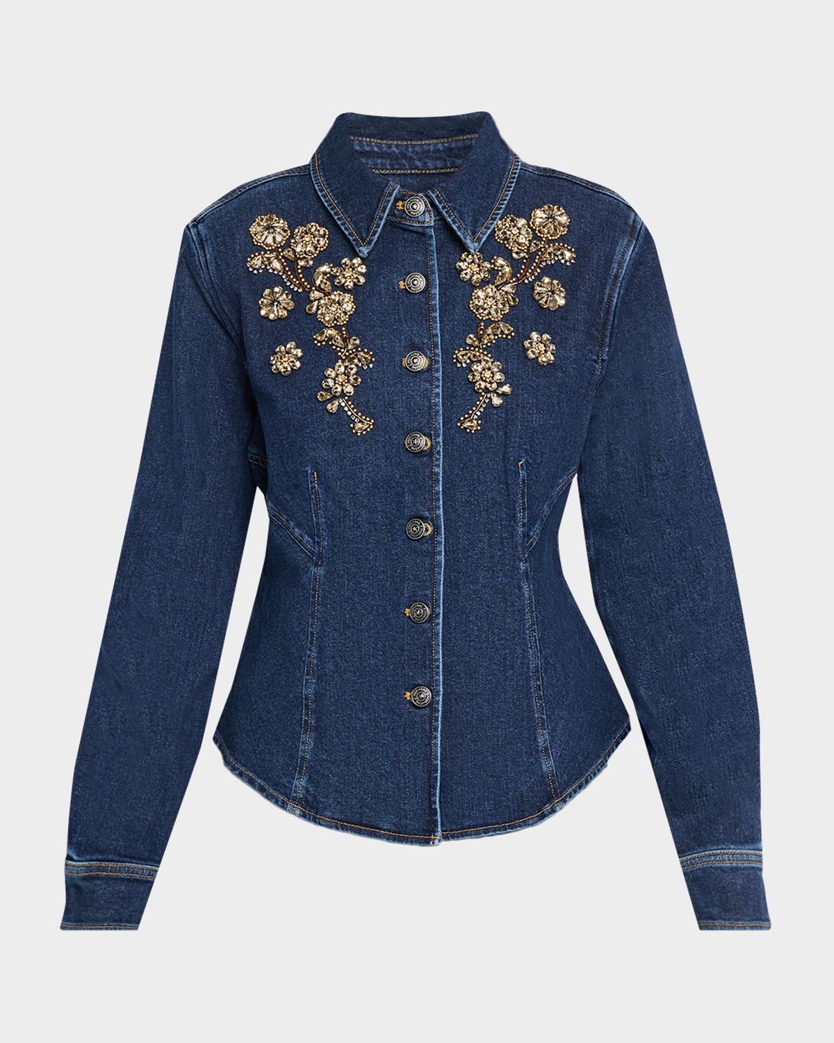 Cinq a Sept Crystal Ivy Embellished Denim Shirt