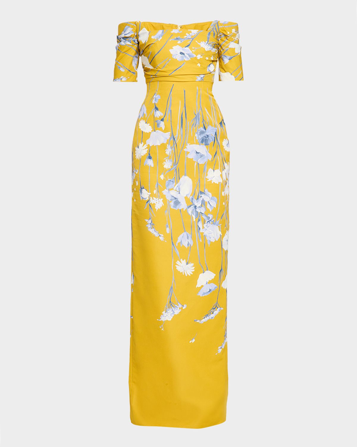 Lela Rose Floral Faille Off-The-Shoulder Column Gown