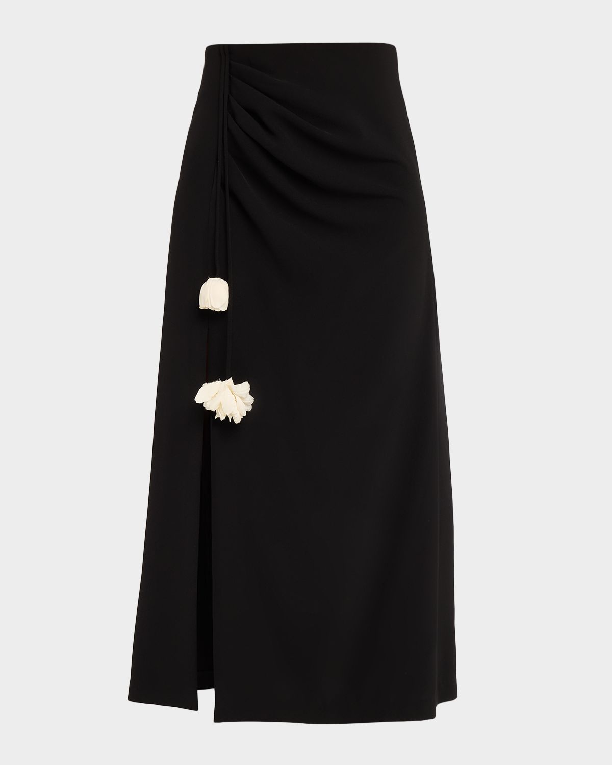 Lela Rose Fluid Crepe Drop Flower Midi Skirt