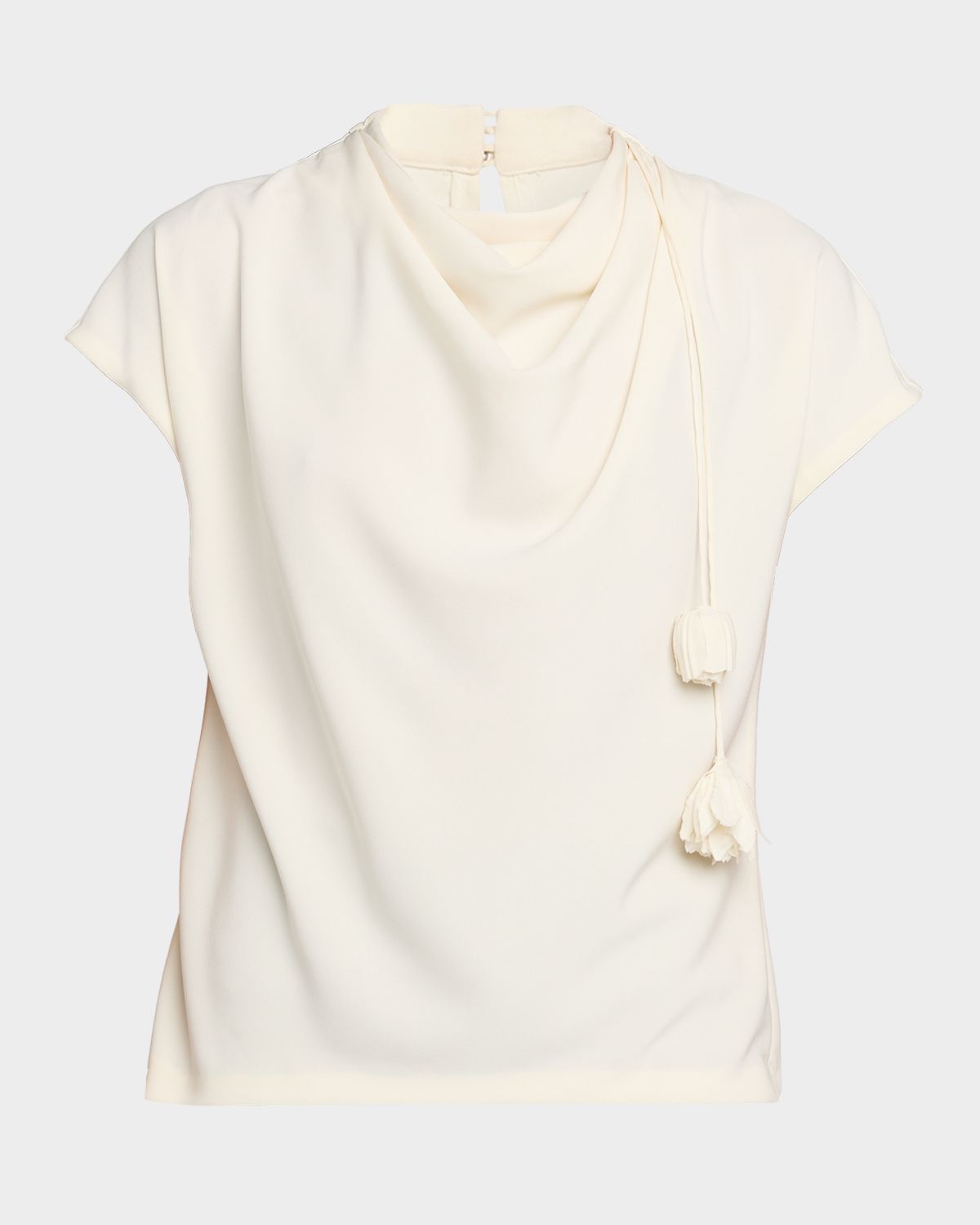 Lela Rose Flower Applique Cowl-Neck Fluid Crepe Blouse