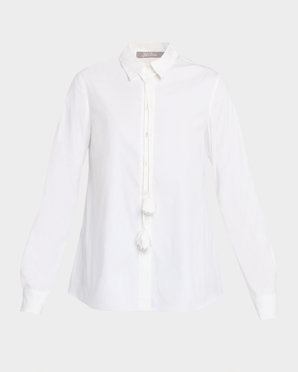 Lela Rose Rosette Tie Cotton Poplin Button-Down Shirt