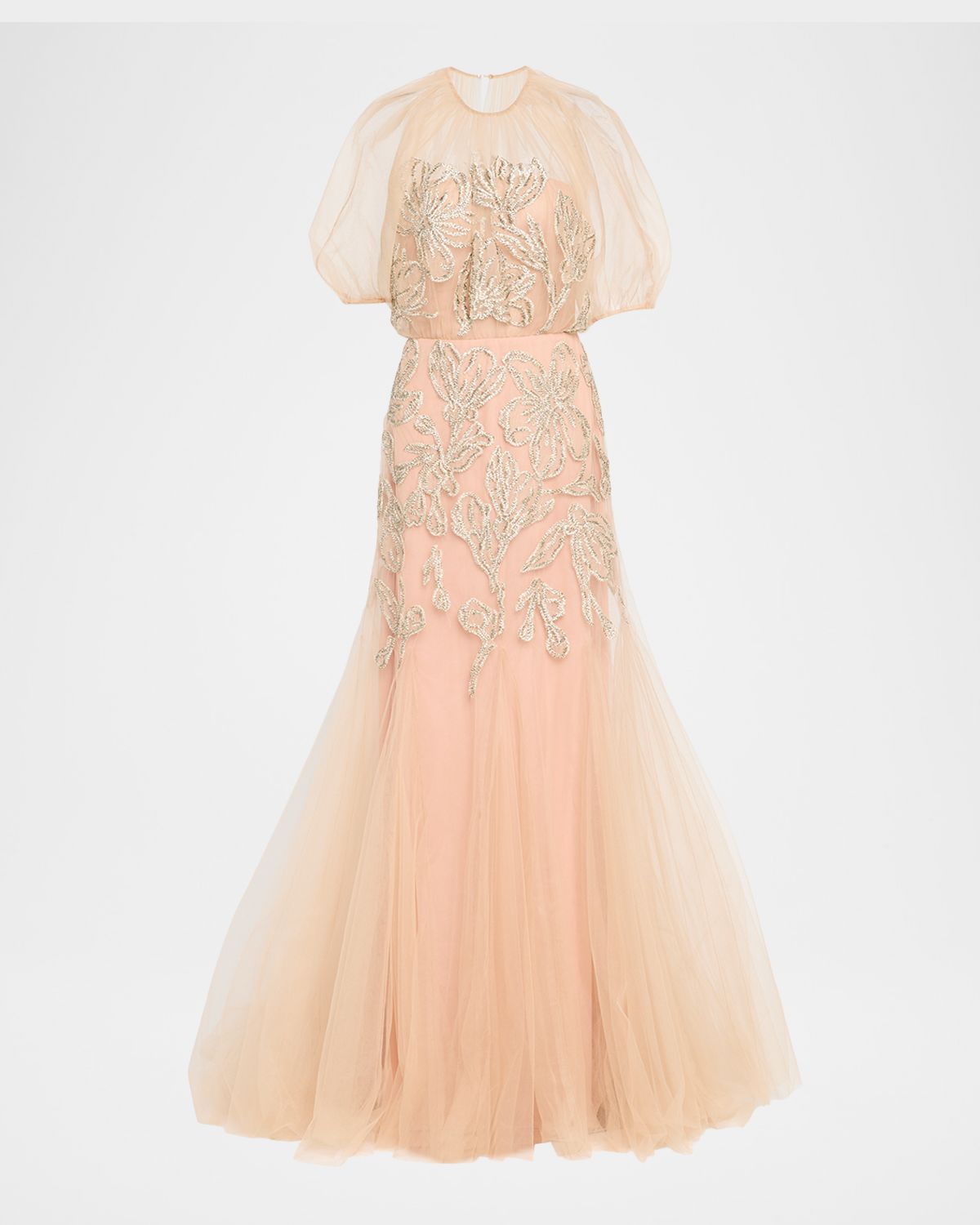 Lela Rose Ikat Floral Embroidered Tulle Trumpet Gown