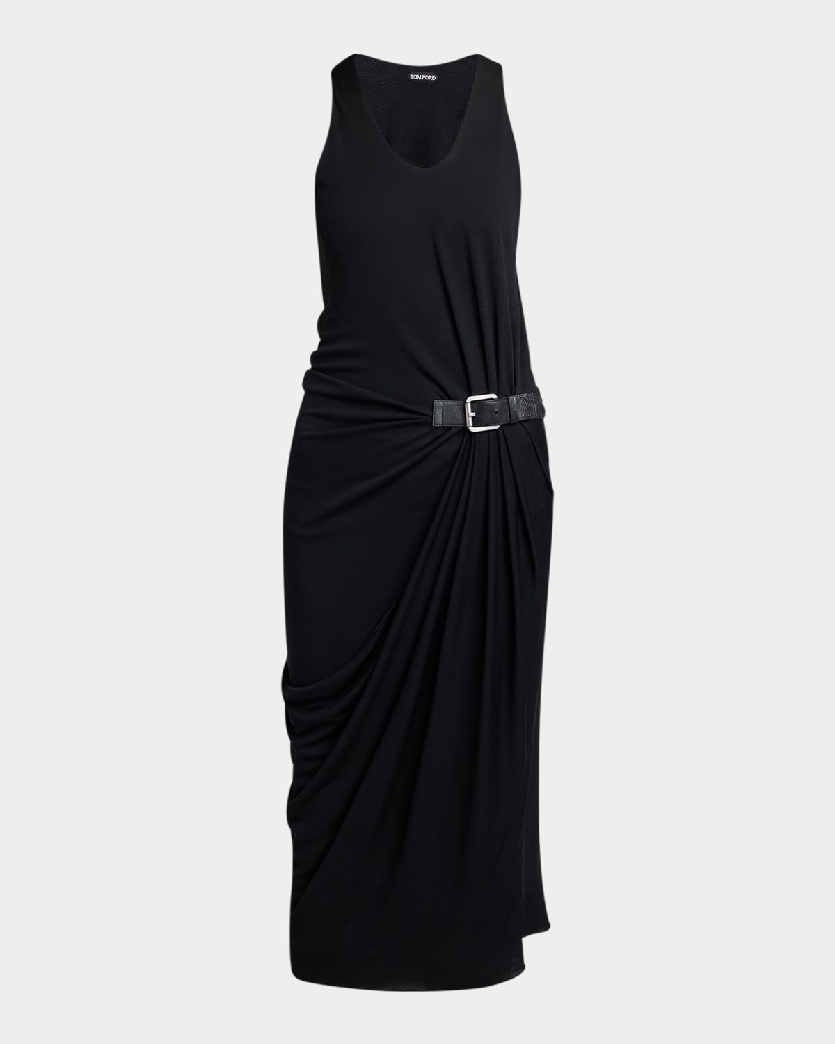 TOM FORD Buckle Gathered Crepe Jersey Sleeveless Midi Dress | Thumbnail 6 TOM FORD Buckle Gathered Crepe Jersey Sleeveless Midi Dress | Thumbnail 6
