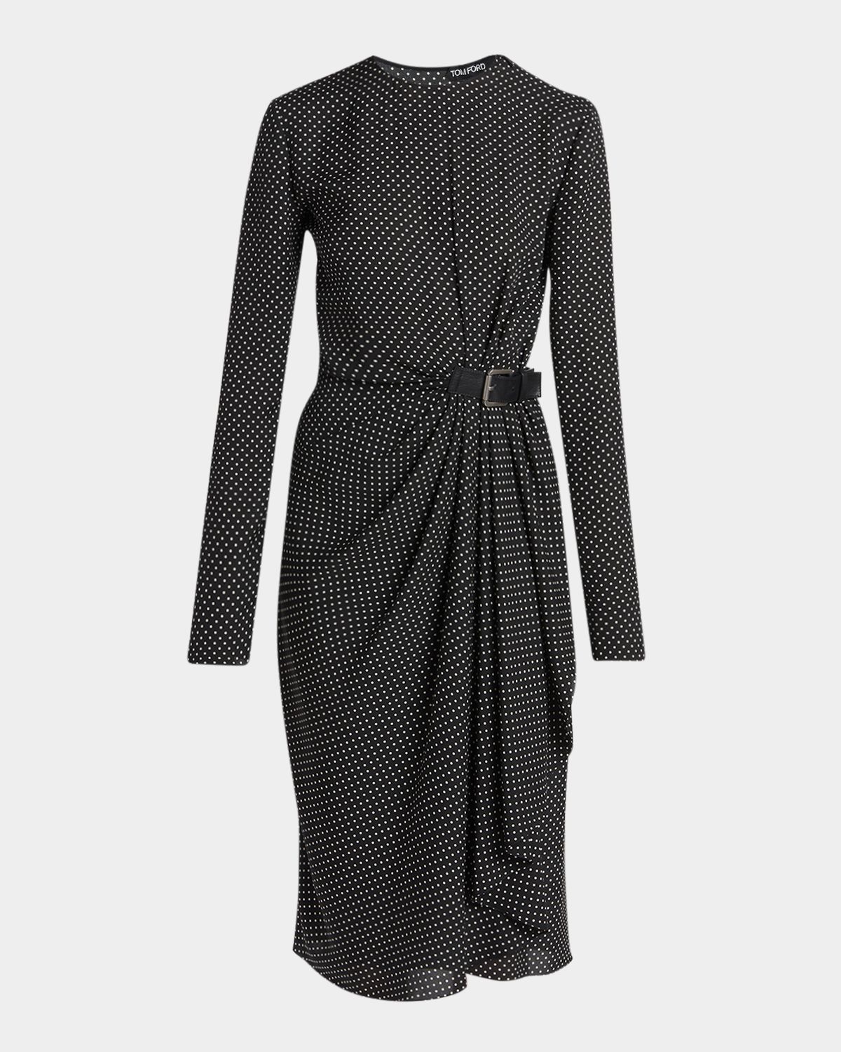 TOM FORD Polka Dot Silk Gathered Buckle Midi Dress | Thumbnail 6 TOM FORD Polka Dot Silk Gathered Buckle Midi Dress | Thumbnail 6