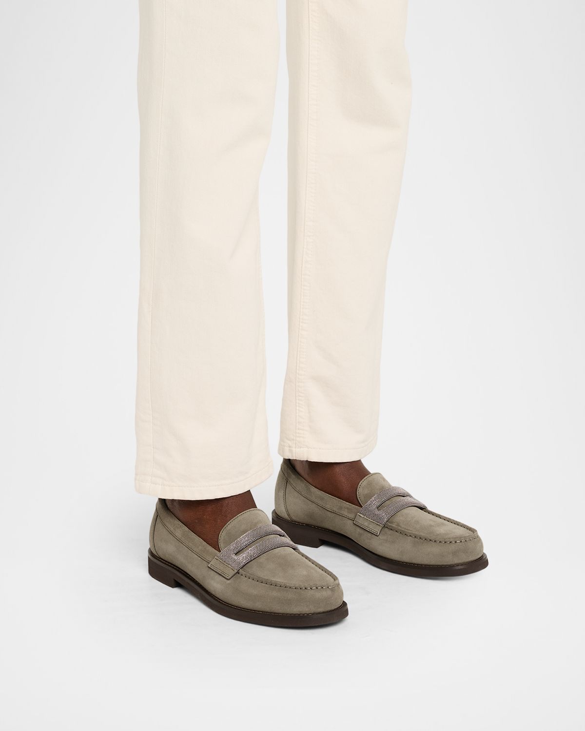 Brunello Cucinelli Monili Suede Penny Loafers | Thumbnail 6