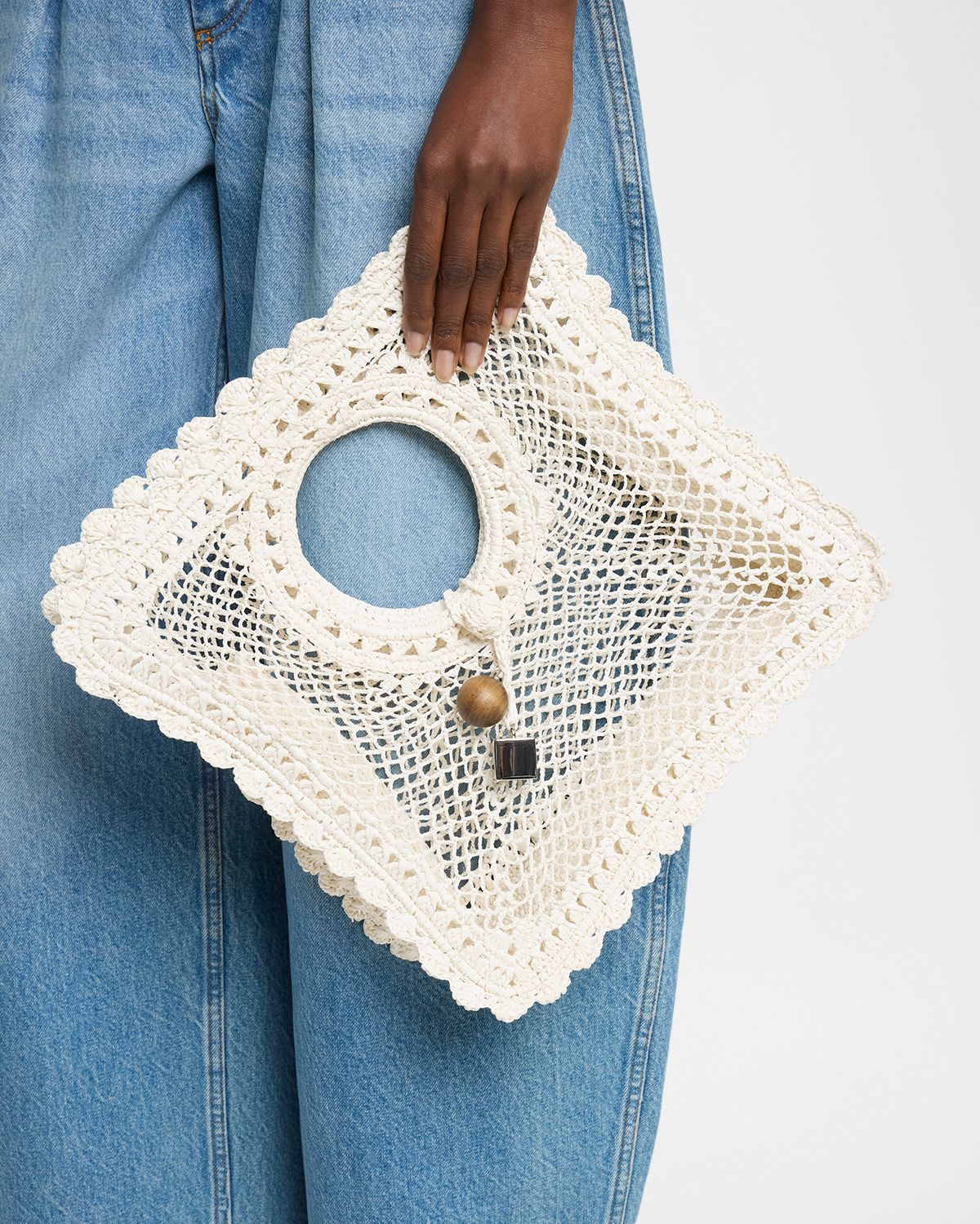 Jacquemus Spiaggia Crochet Raffia Square Top-Handle Bag