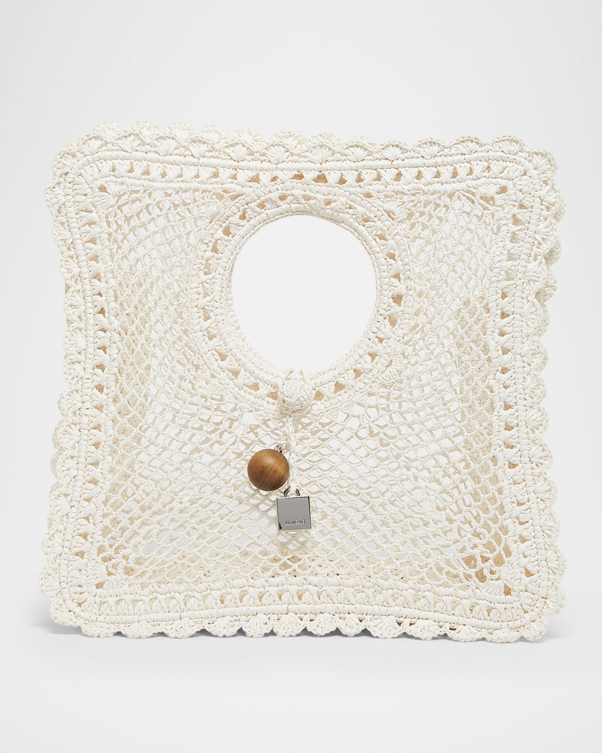Jacquemus Spiaggia Crochet Raffia Square Top-Handle Bag