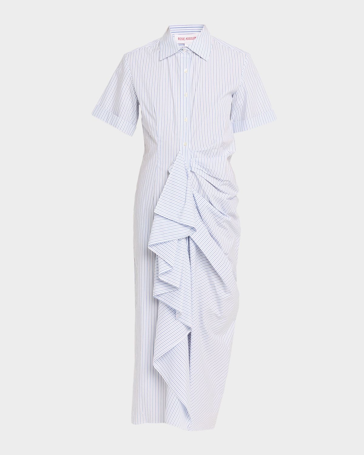 Rosie Assoulin Gathered Ruffle Striped Cotton Midi Shirtdress
