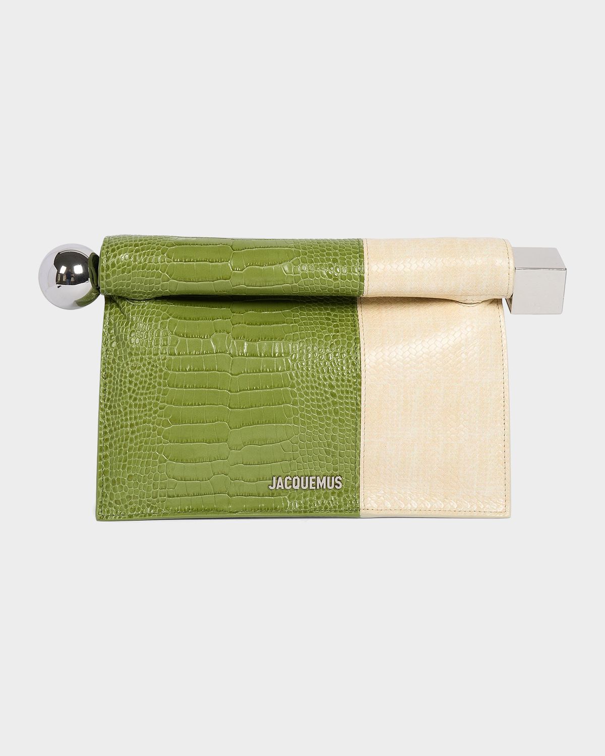 Jacquemus La Pochette Rond Carre Bicolor Croc-Effect Leather Clutch