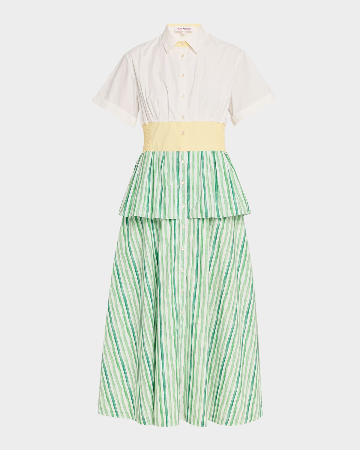 Rosie Assoulin Tiered Striped Cotton Midi Shirtdress