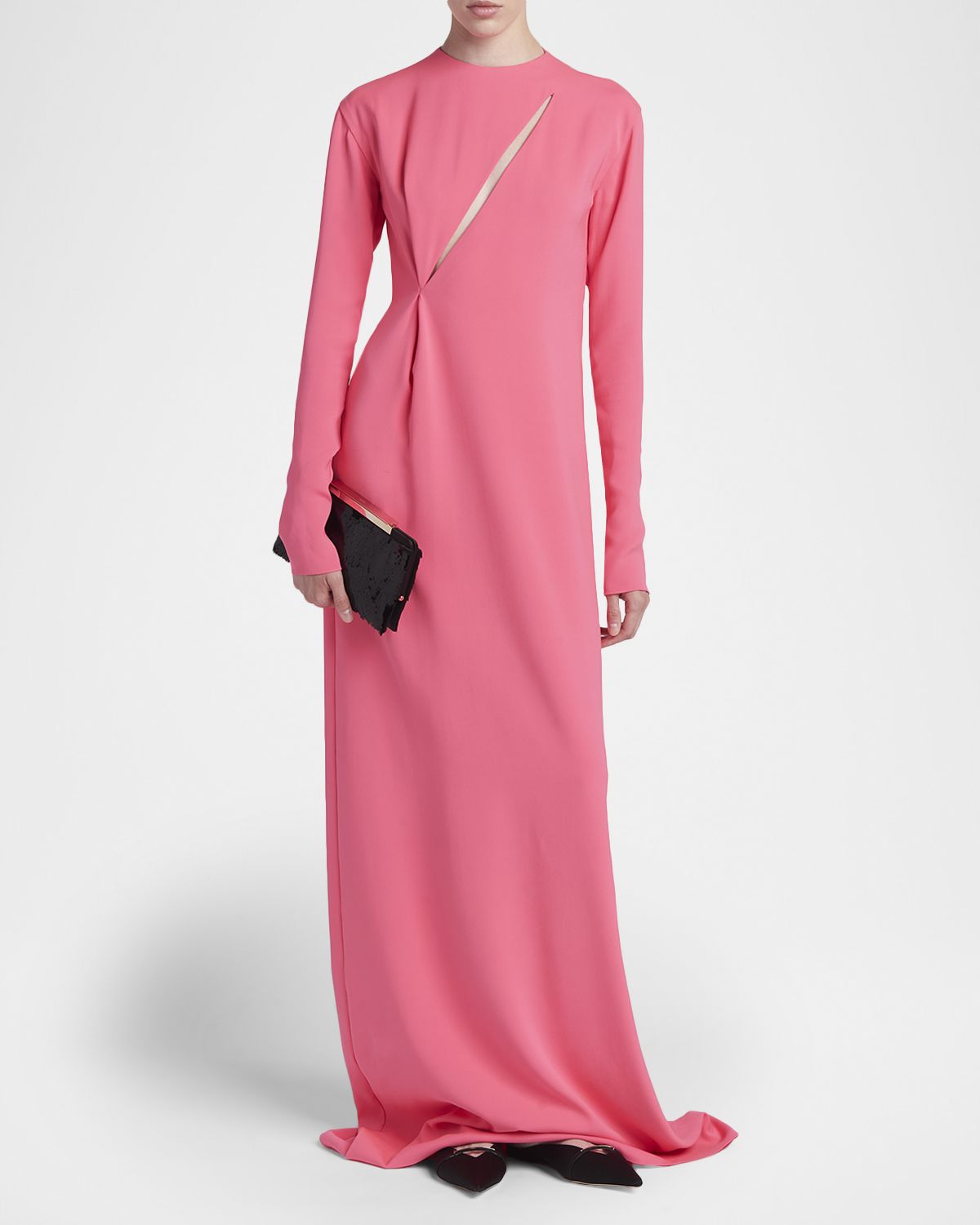 TOM FORD Slash Cutout Long-Sleeve Double Georgette Gown