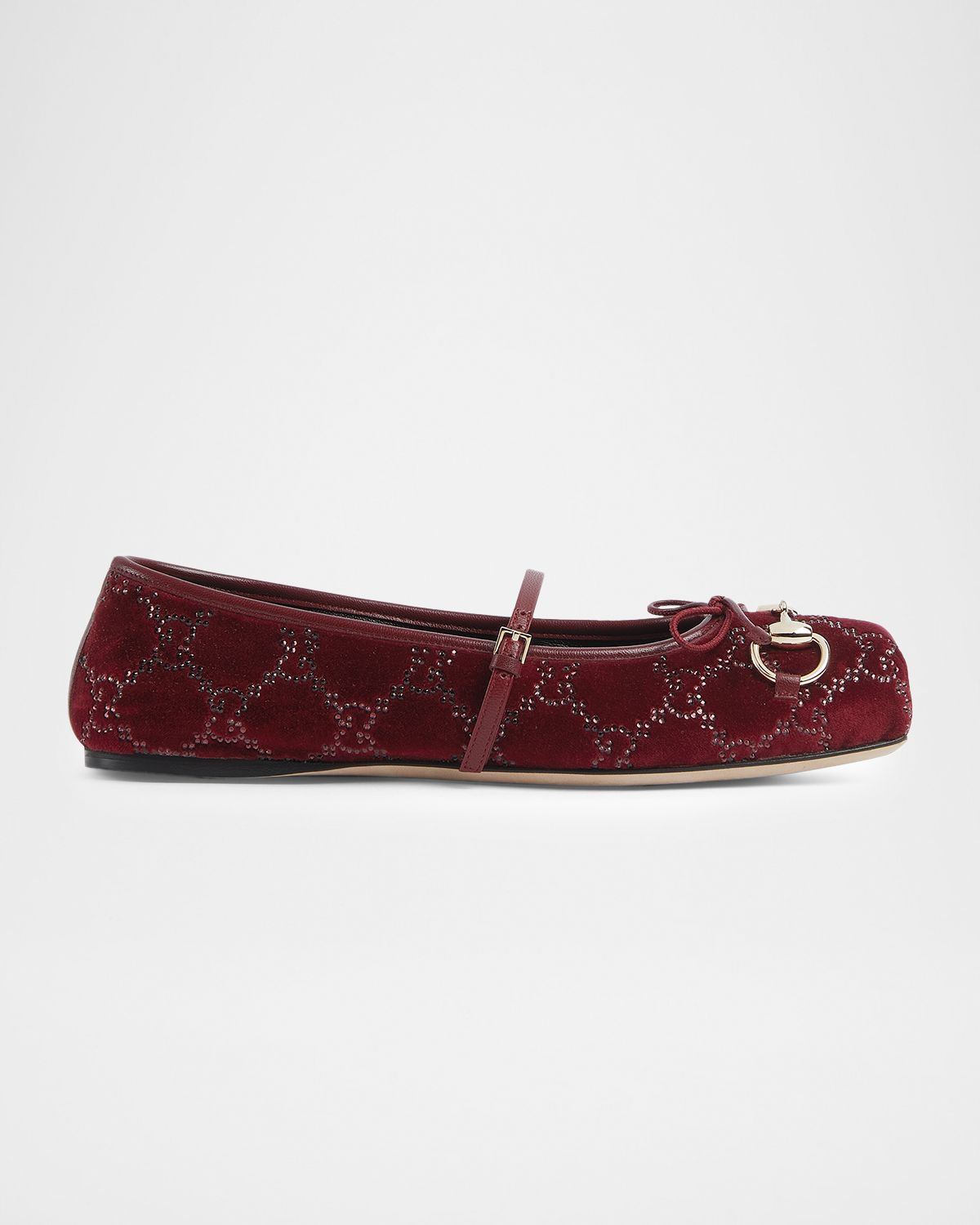 Gucci GG Crystal Velvet Horsebit Mary Jane Ballerina Flats