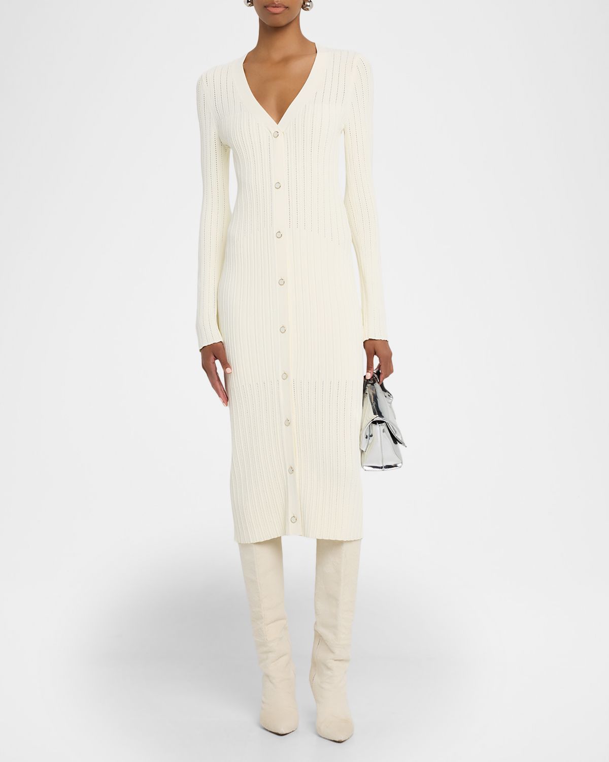 Ramy Brook Gabby Pointelle Rib Knit Bodycon Midi Dress