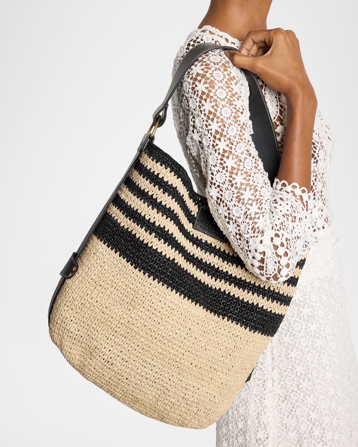 Isabel Marant Bayia Striped Raffia Bucket Bag