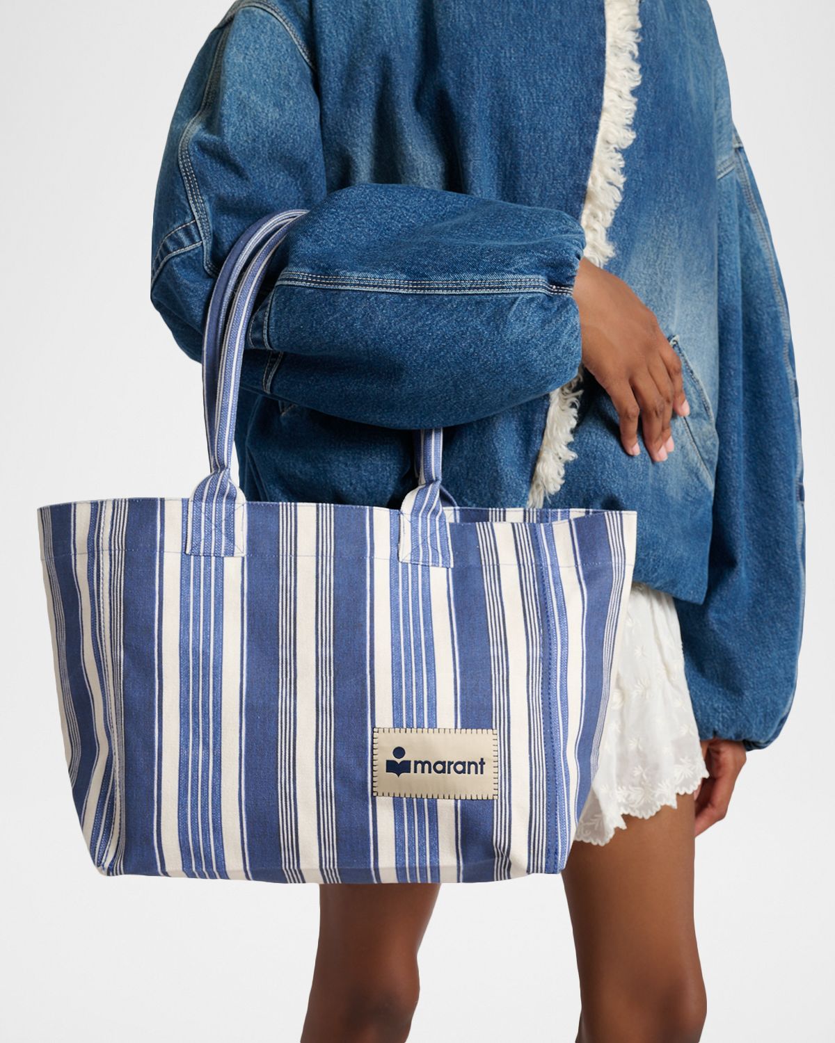 Isabel Marant Yenky Striped Cotton Canvas Tote Bag