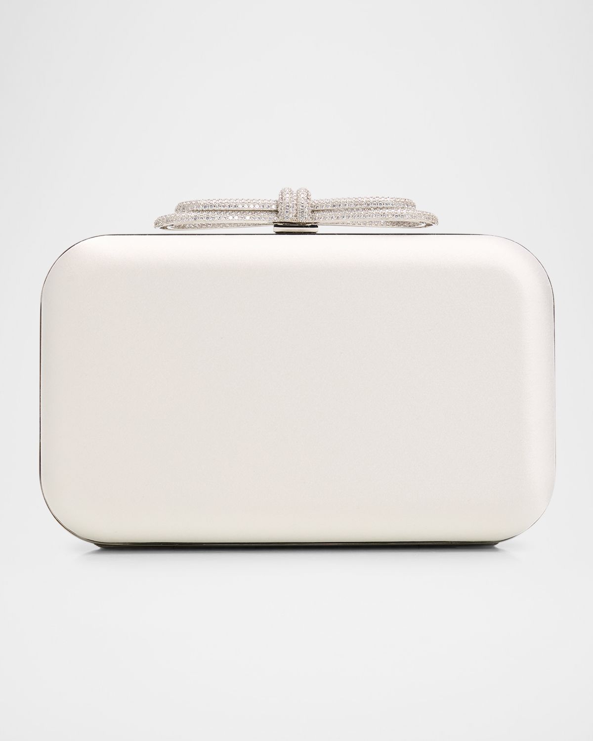 MACH & MACH Satin Double Crystal Bow Clutch Bag