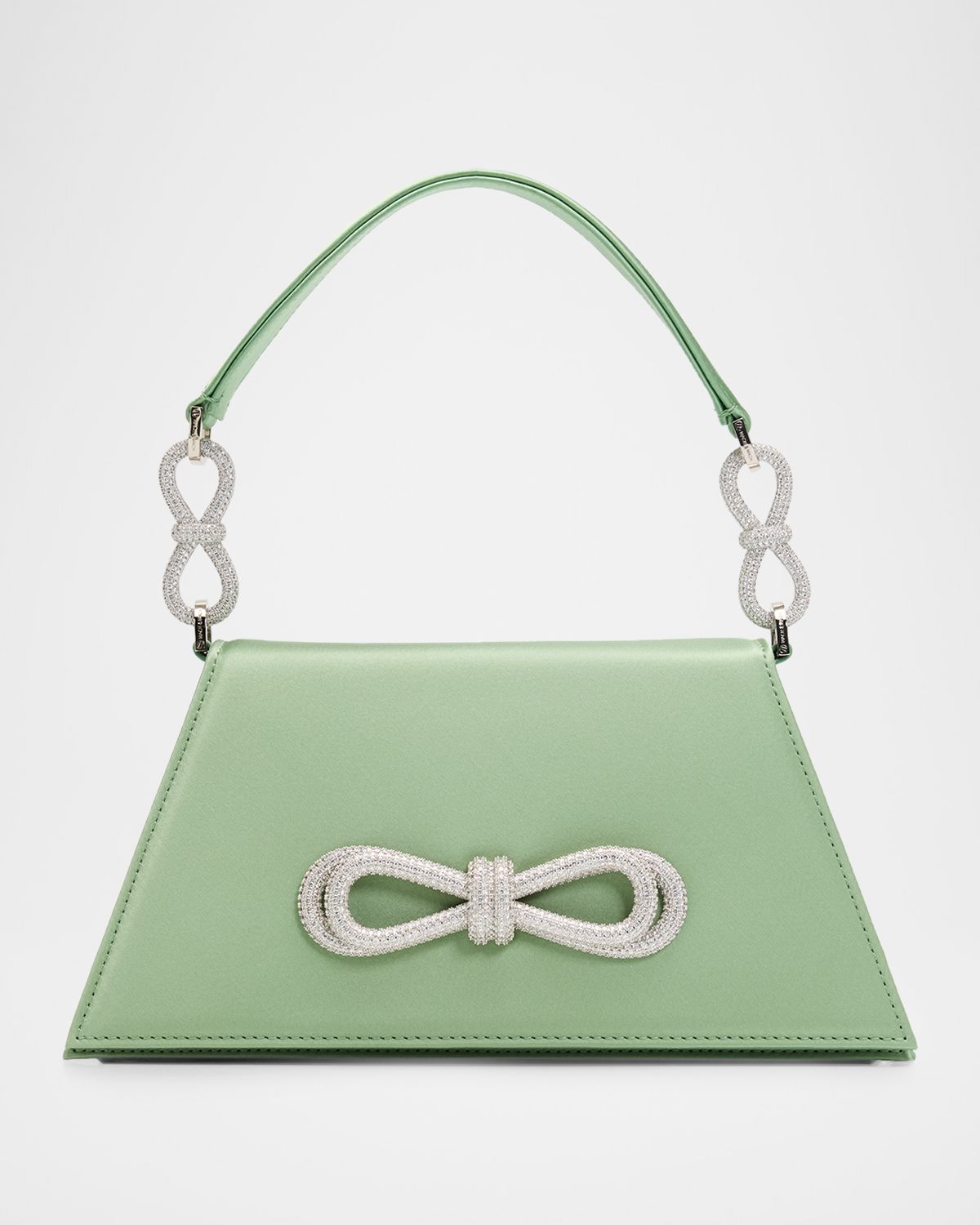 MACH & MACH Satin Double Crystal Bow Shoulder Bag