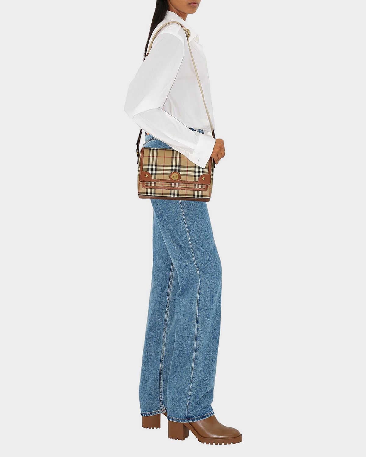 Burberry Note Coated Check Crossbody Bag