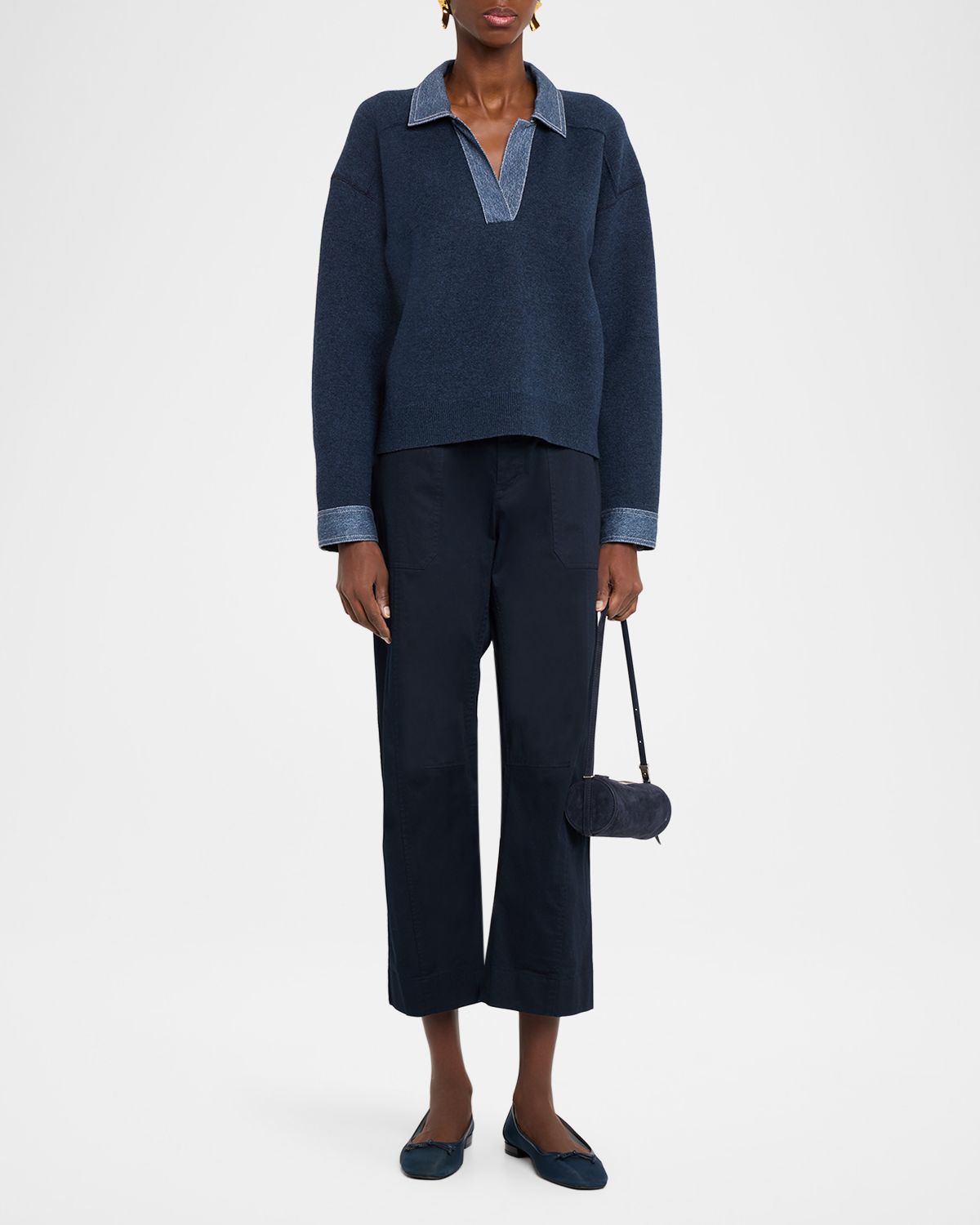 Rag & Bone Marie Denim-Trim Polo Sweater