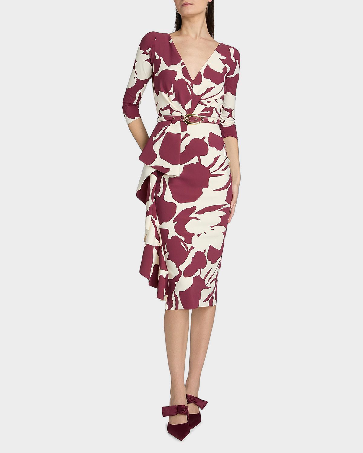 Chiara Boni La Petite Robe Ayaan Floral-Print Ruffle Midi Sheath Dress