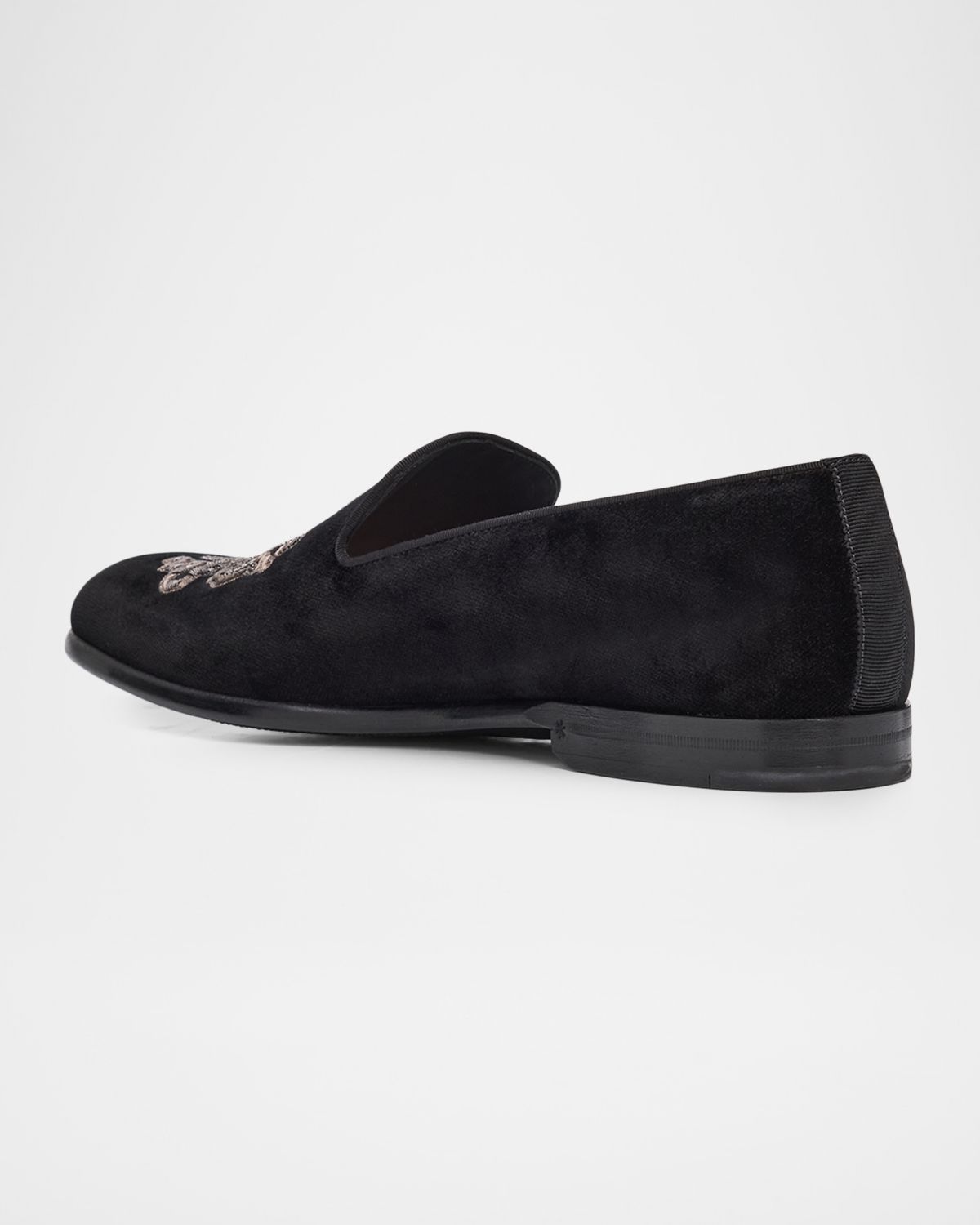 Dolce & Gabbana Men 's Coat of Arms Embroidered Velvet Slippers