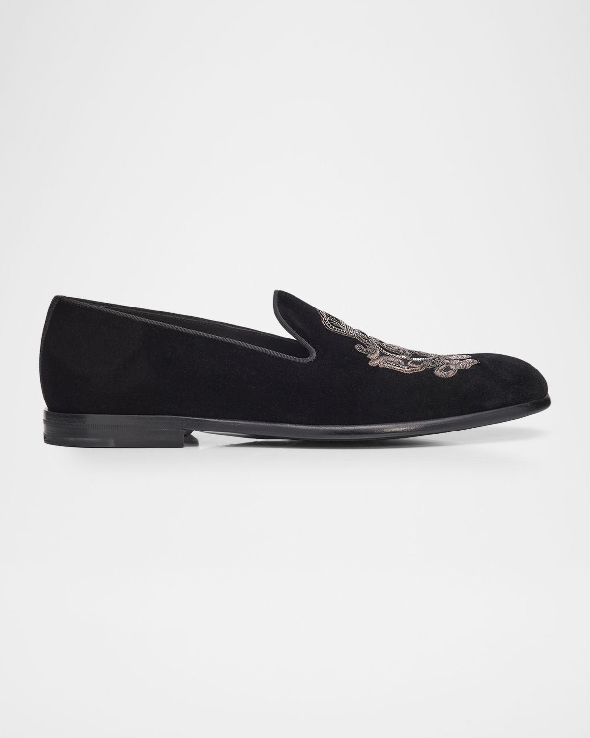 Dolce & Gabbana Men 's Coat of Arms Embroidered Velvet Slippers