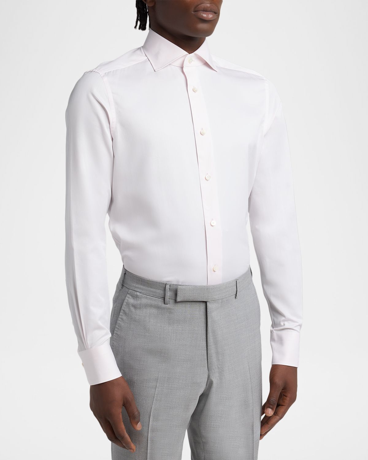 ZEGNA Men 's Cotton Tonal Stripe Dress Shirt | Thumbnail 4 ZEGNA Men 's Cotton Tonal Stripe Dress Shirt | Thumbnail 4