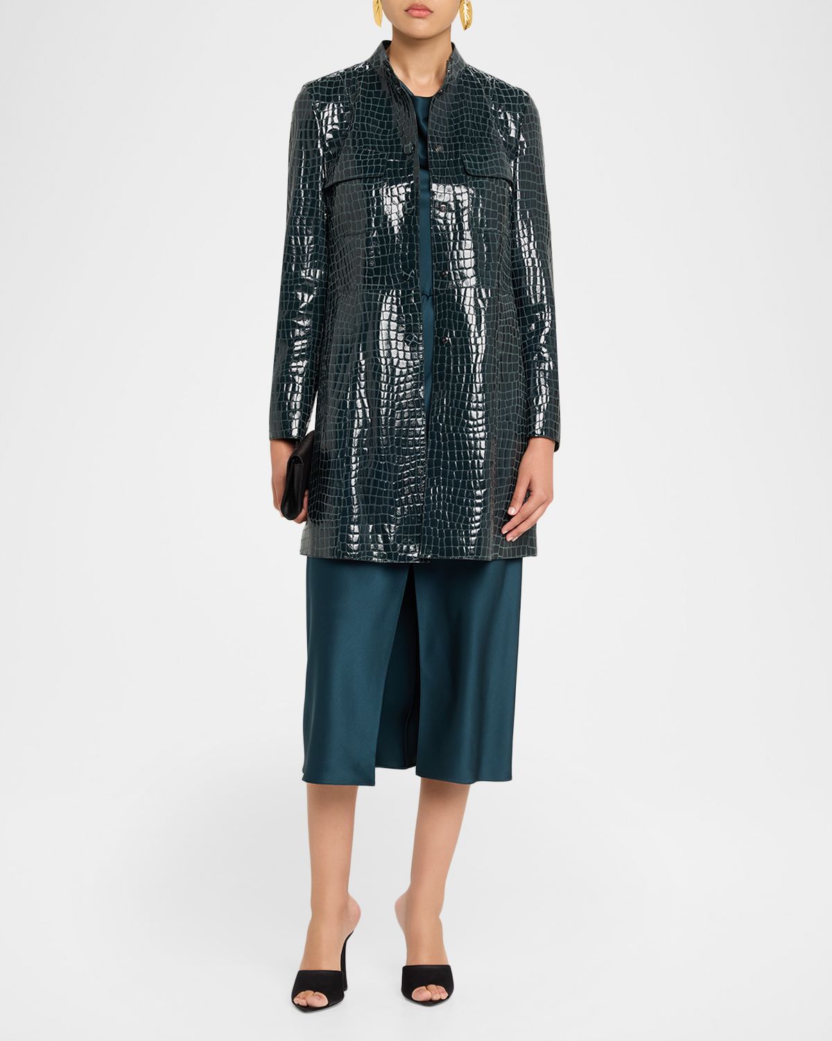 Giorgio Armani Shiny Croc-Print Leather Trench Coat