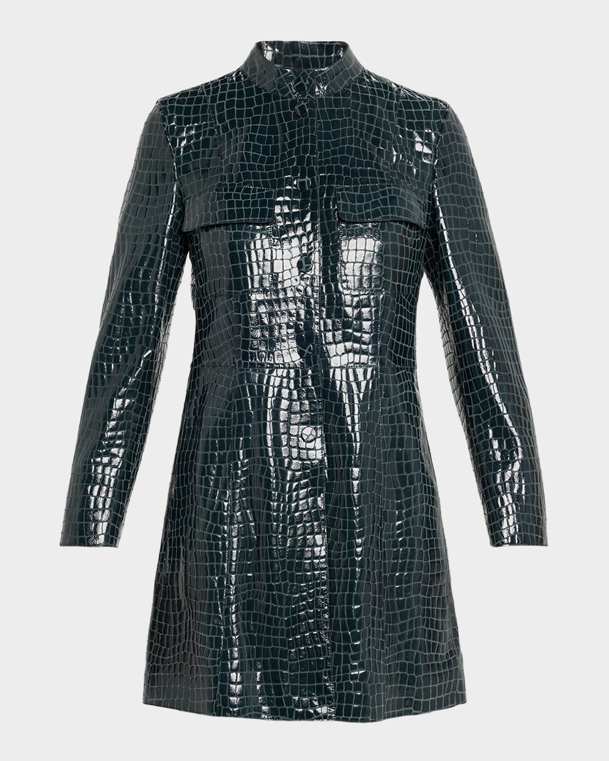 Giorgio Armani Shiny Croc-Print Leather Trench Coat