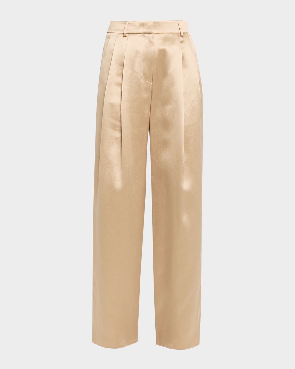 Giorgio Armani Pleated Satin Straight-Leg Pants