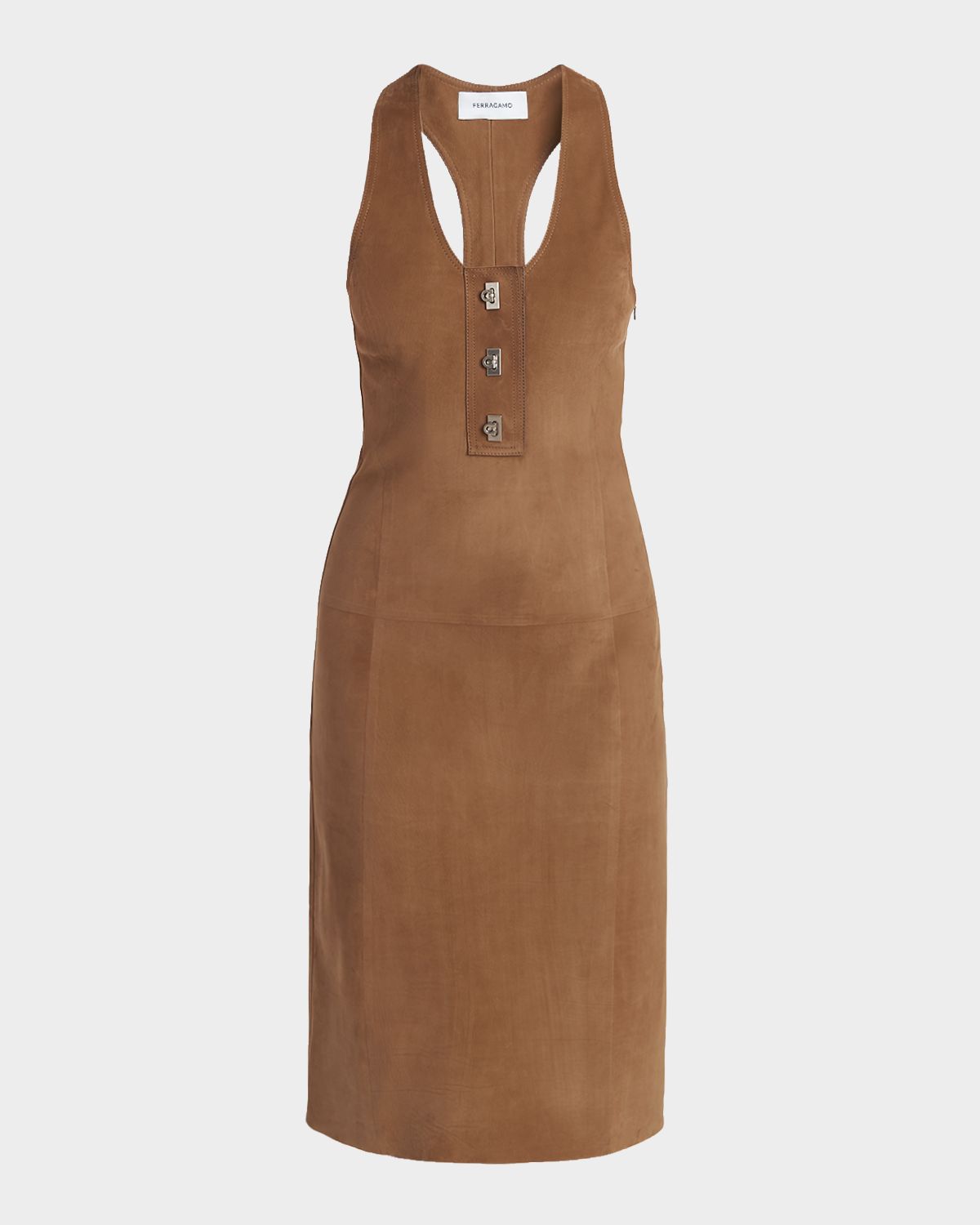 Ferragamo Nubuck Suede Sleeveless Midi Dress