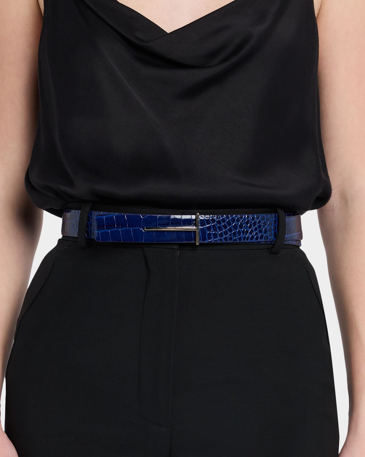 TOM FORD Slim T Croc-Embossed Leather Belt