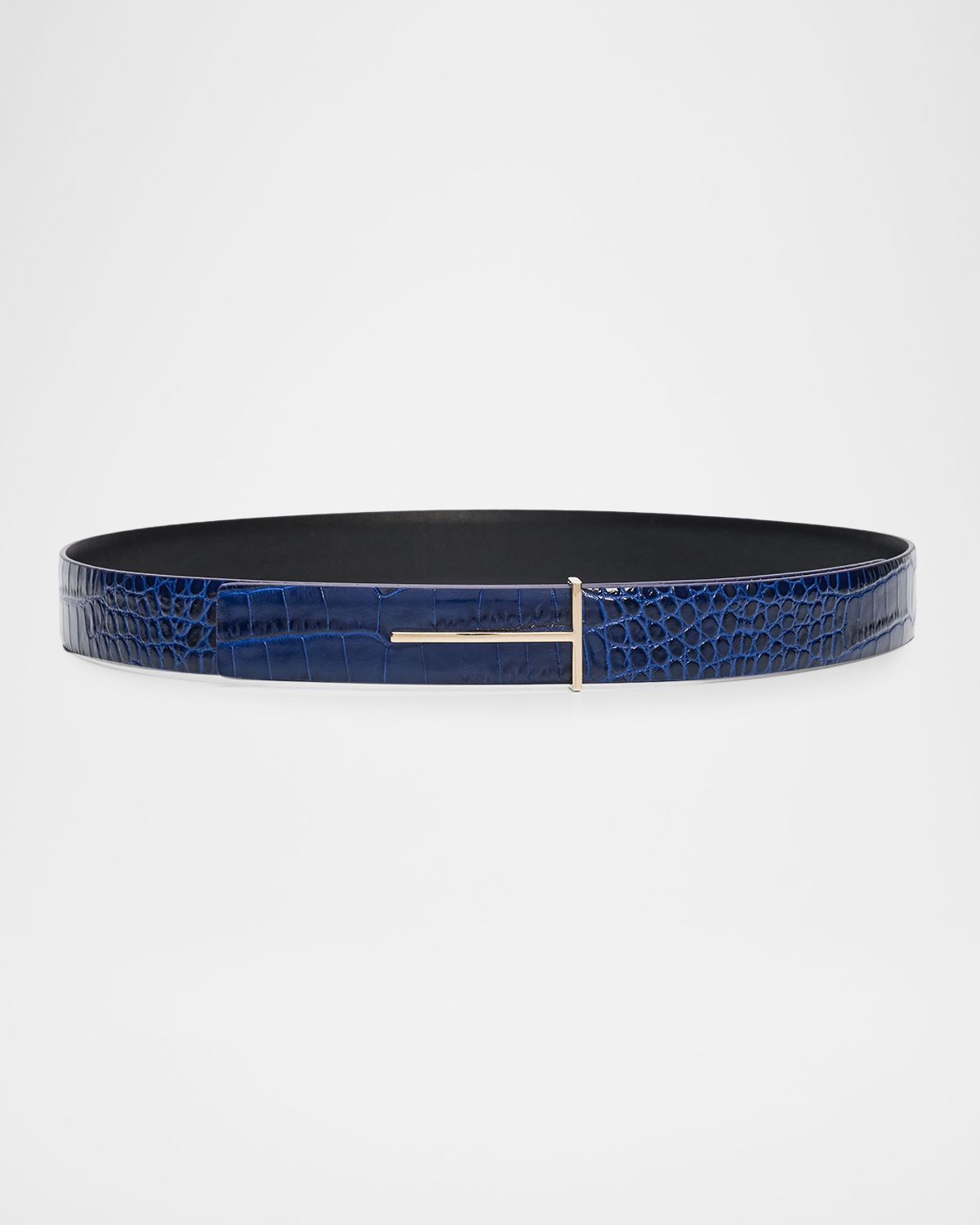 TOM FORD Slim T Croc-Embossed Leather Belt