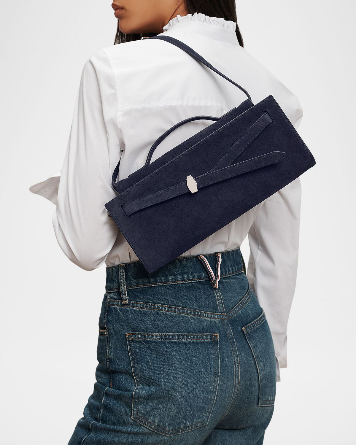 Veronica Beard Dash Belted Suede Top-Handle Bag