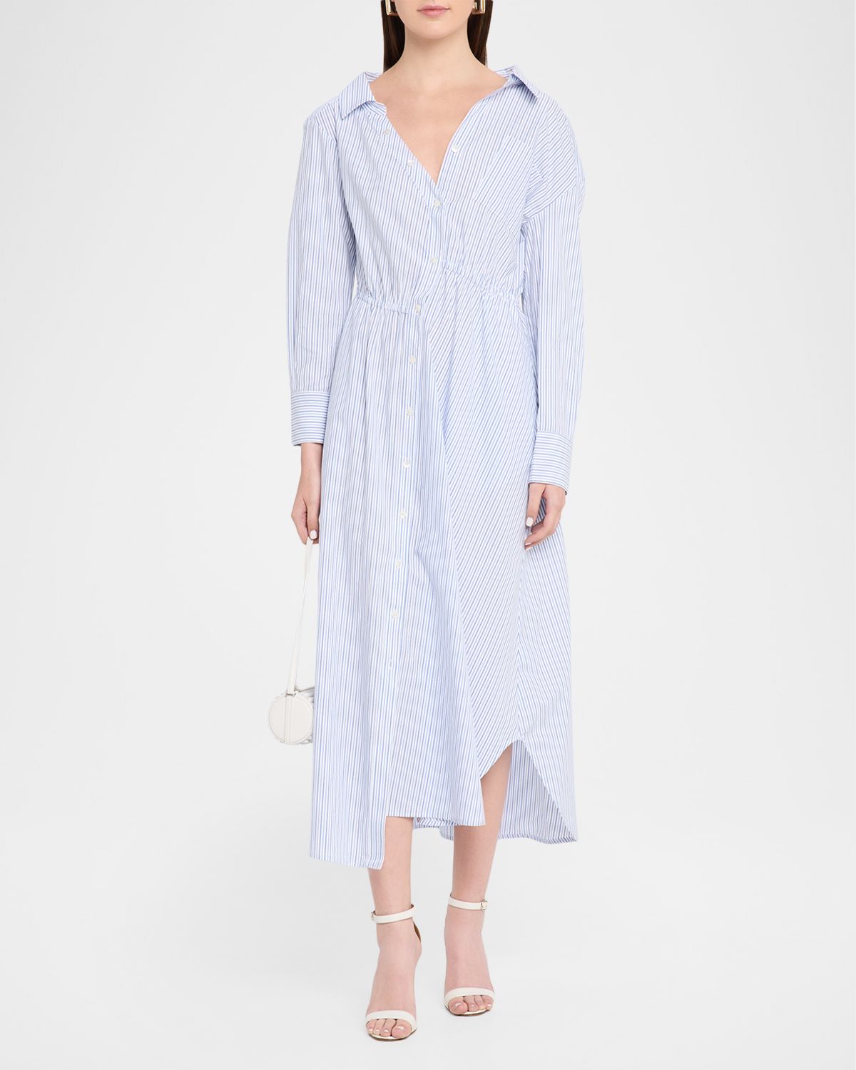 Rosie Assoulin Falling Off The Shoulder Striped Poplin Midi Shirtdress