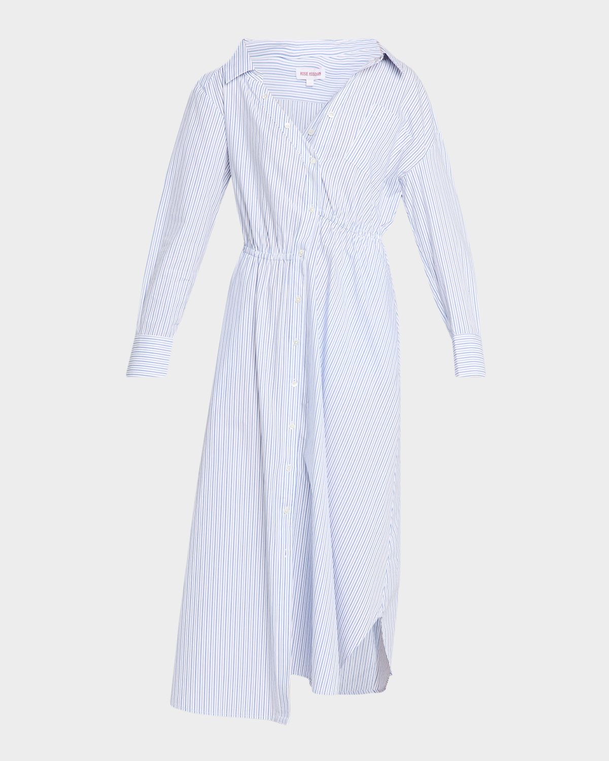 Rosie Assoulin Falling Off The Shoulder Striped Poplin Midi Shirtdress