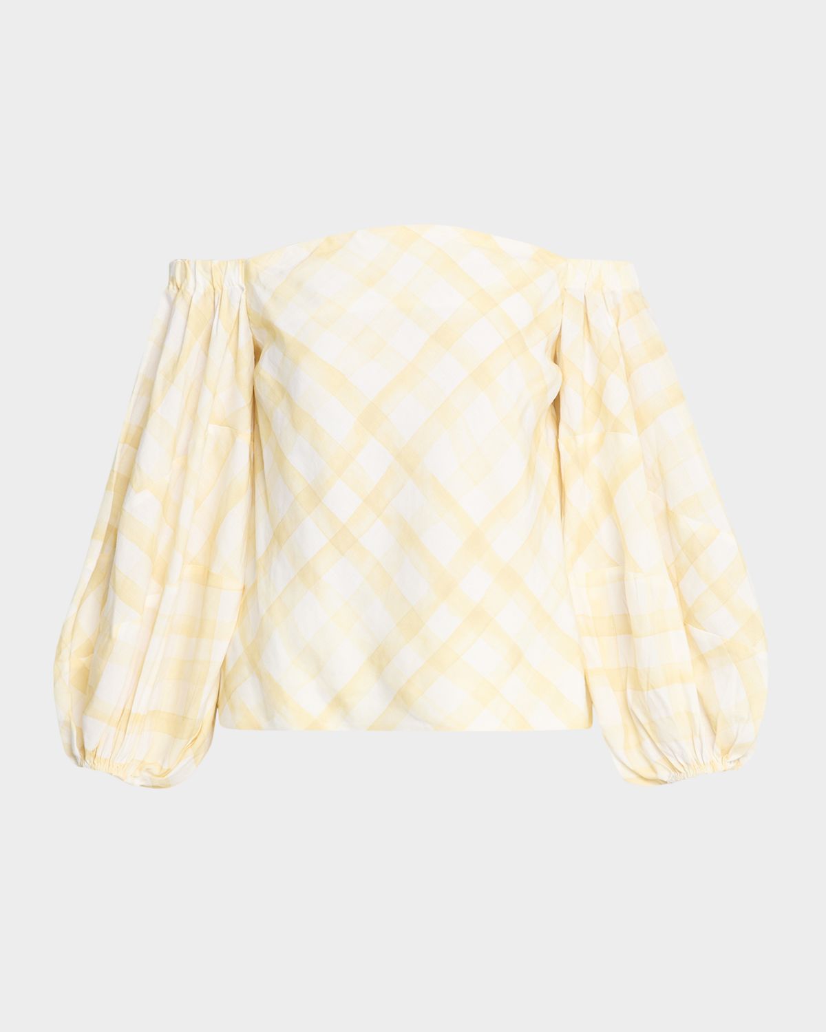 Rosie Assoulin Gingham-Print Balloon Sleeve Off-The-Shoulder Top