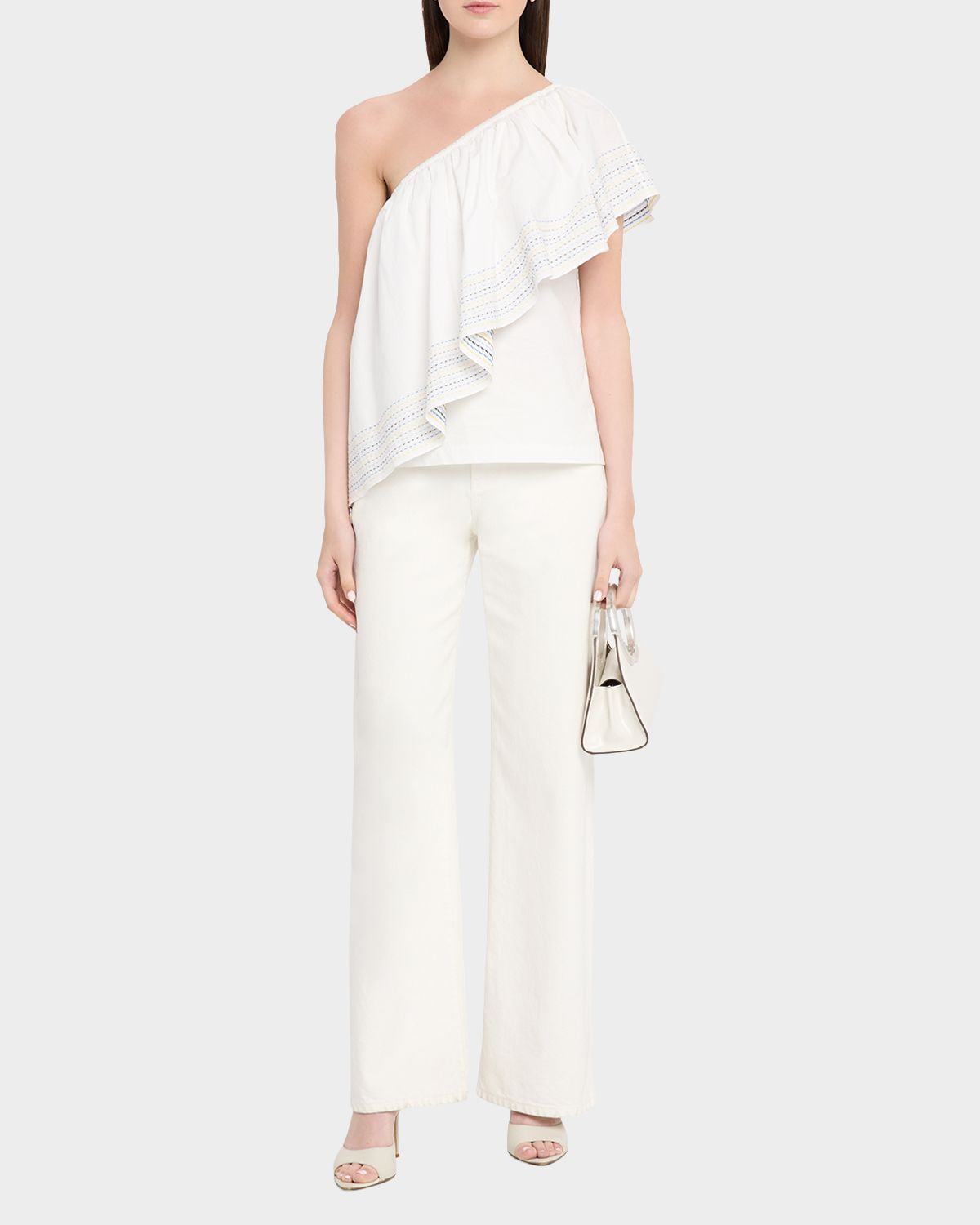 Rosie Assoulin Wedge Ruffle One-Shoulder Top